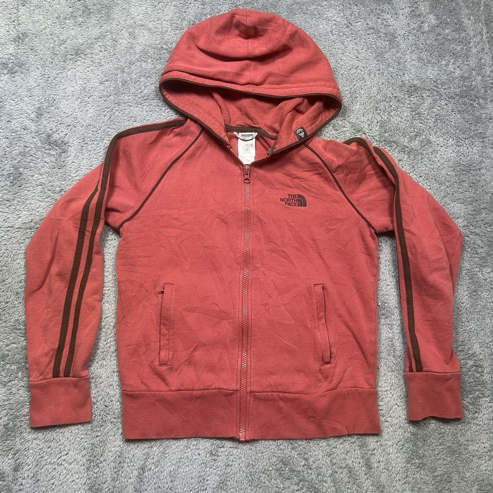 The North Face Full Zip Hoodie Women's S Red Faded Music Pocket Striped RARE Y2K